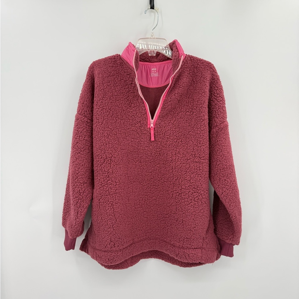 * Aerie Pink Maroon Dream Sherpa Quarter-Zip Pullover